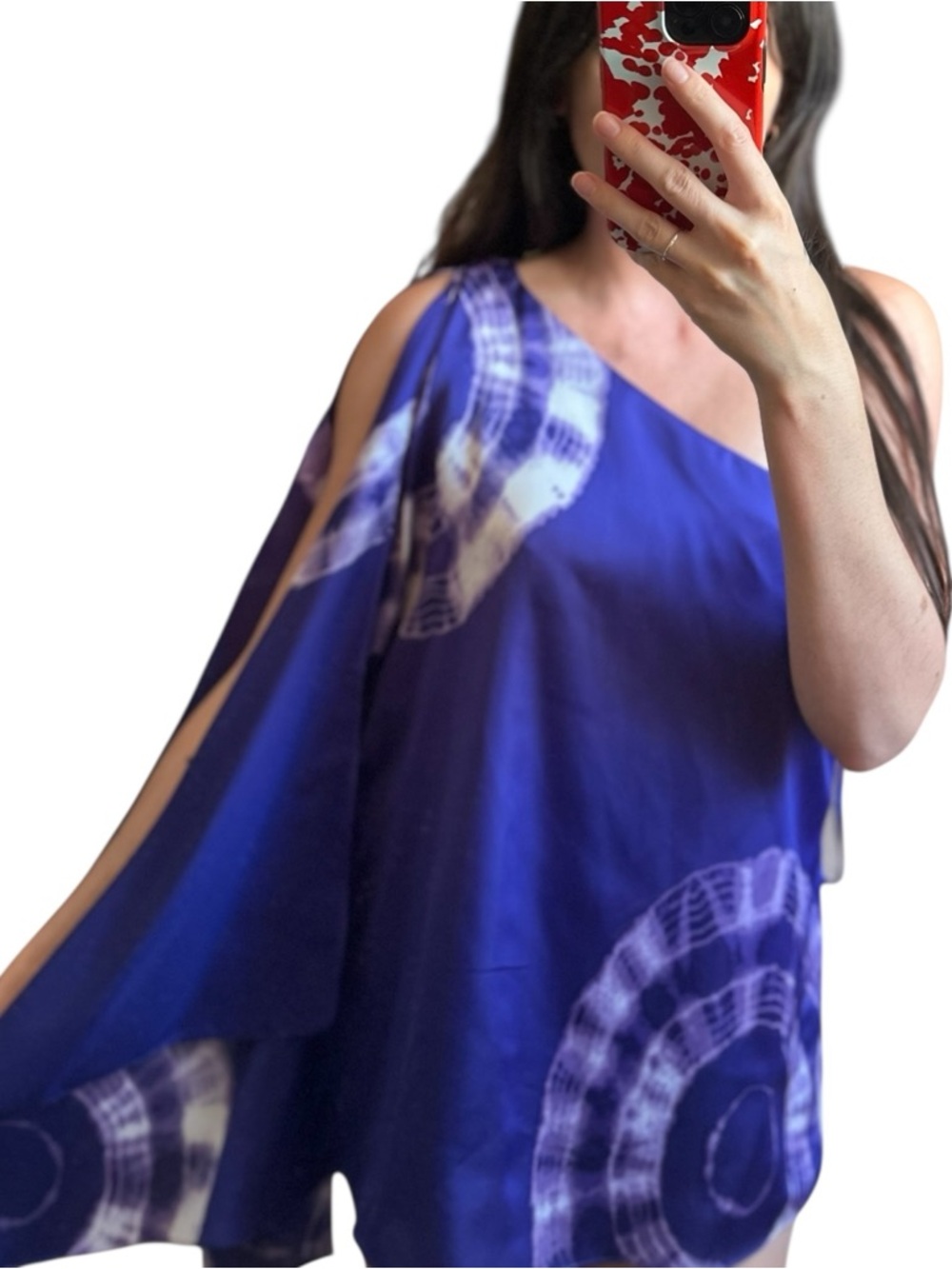 INC International Concepts One-Shoulder Purple Tie-Dye Blouse